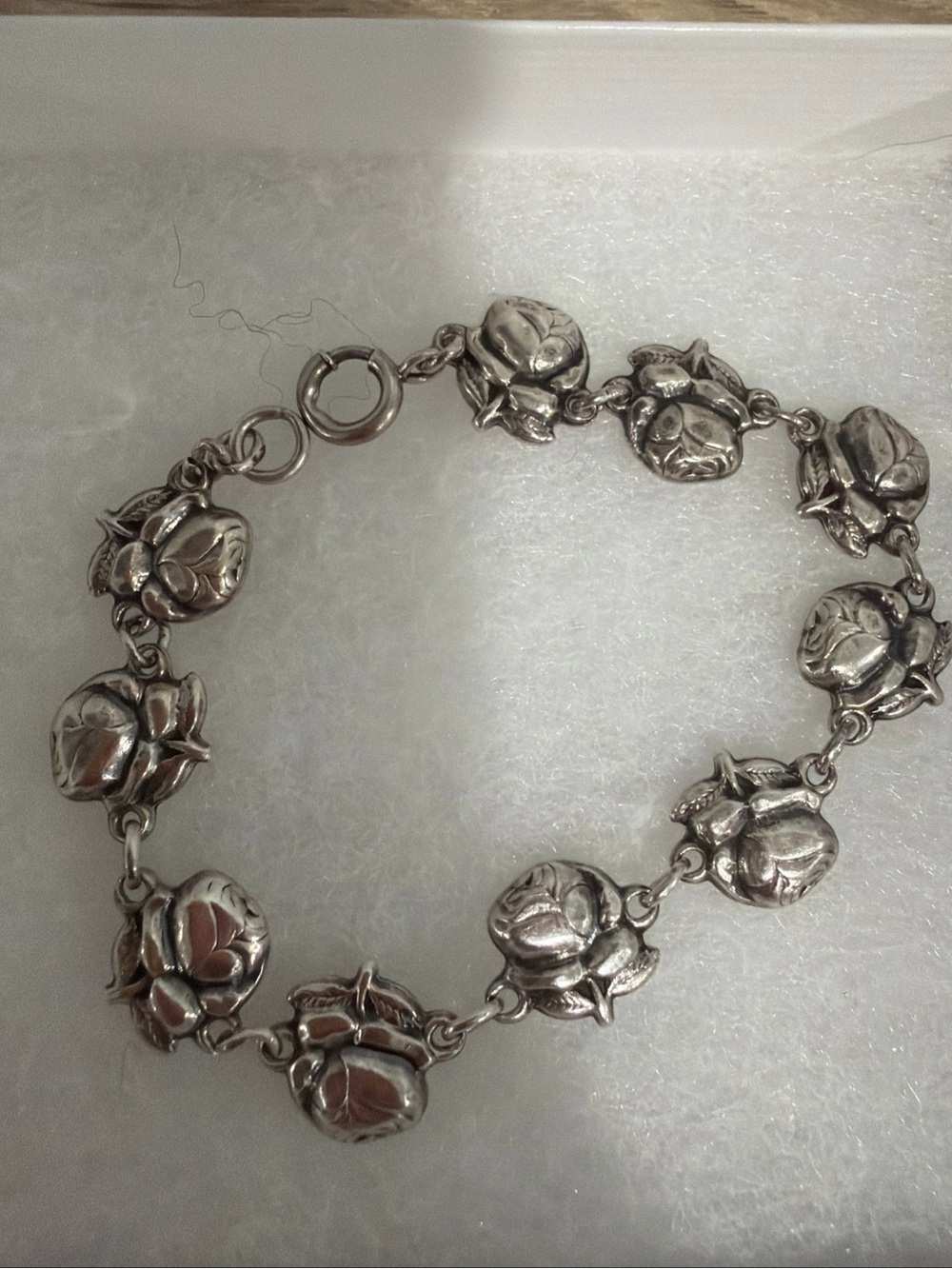 ANTIQUE STERLING SILVER ROSES SAINTS CATHOLIC MEDAL BRACELET 7”  17g